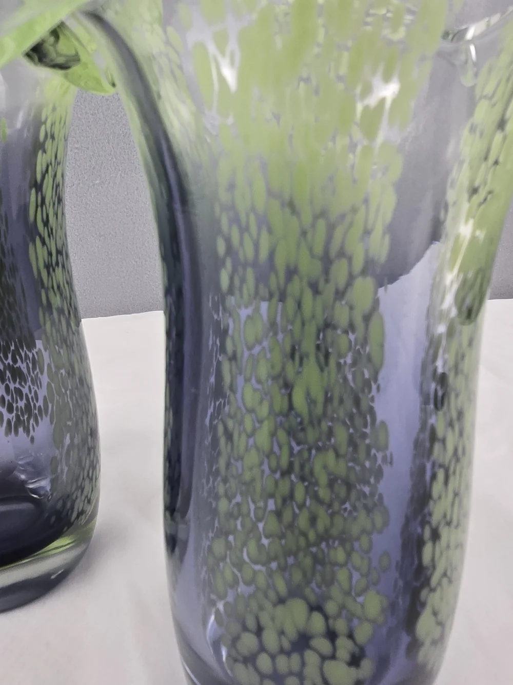 Vintage Teleflora Art Glass Vases Pair Chartreuse Green Purple Spatter